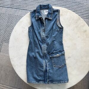 Zara - Denim Zip Up Dress